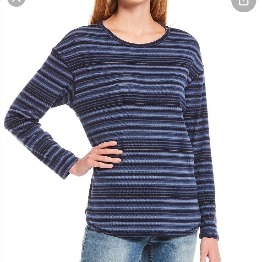 Westbound Size PS& PM Twill Textured Stripe Long Sleeve Crew Tee